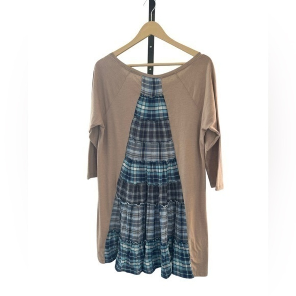 Altar’d state patchwork blue plaid boho tunic dress size Large EUC